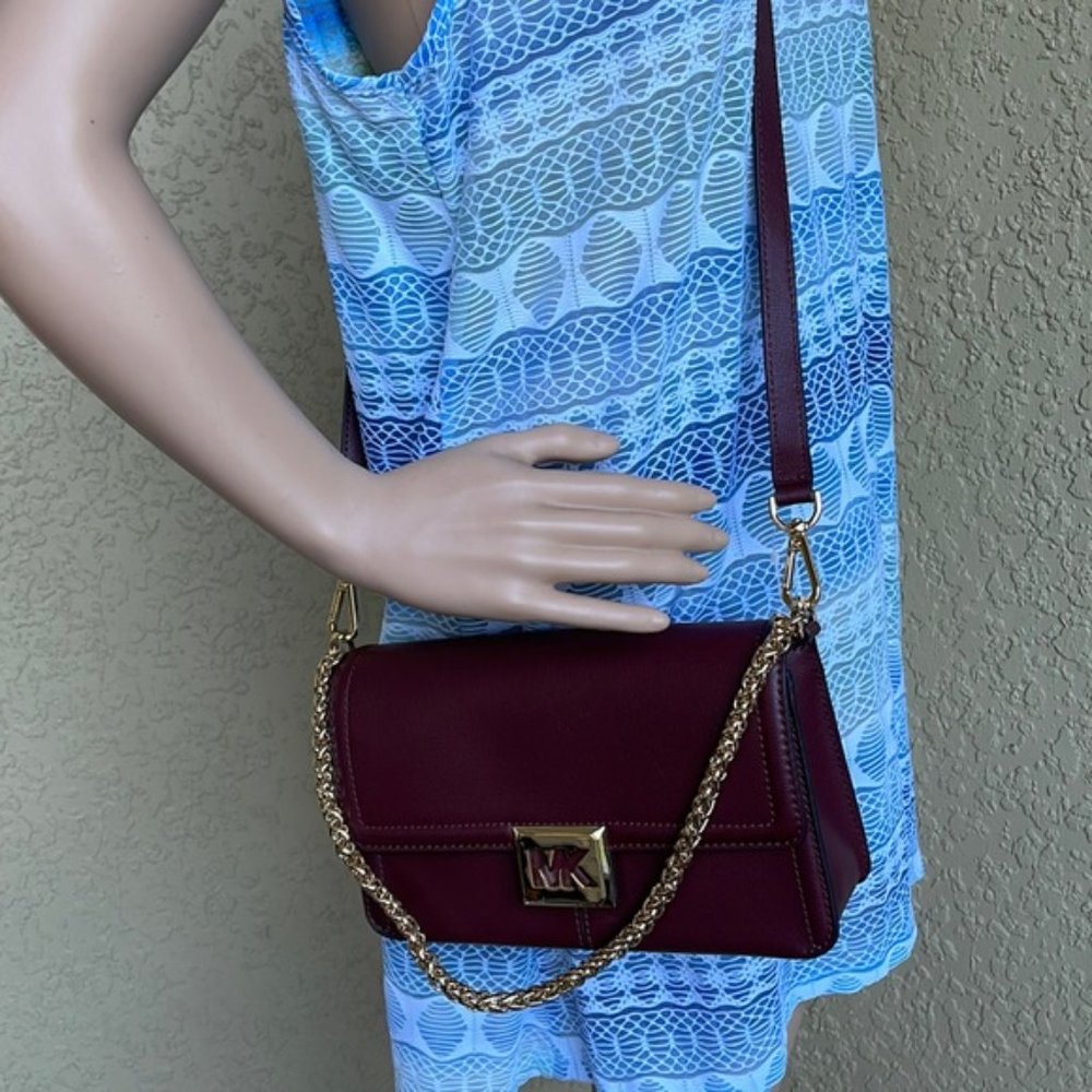 Michael Kors Sonia Medium Leather Shoulder Bag Merlot - Picture 15 of 16